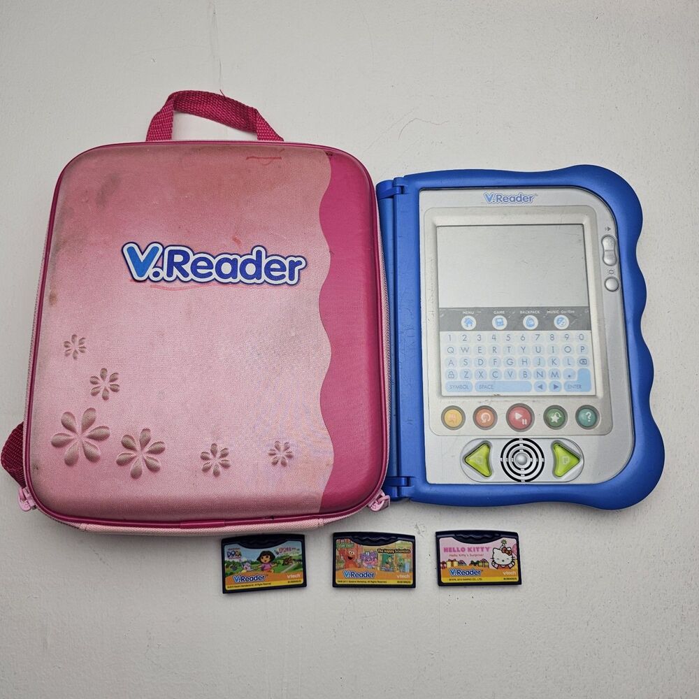 VTech V Reader Interactive E-Reading System Vreader 3 cartridges Case Working